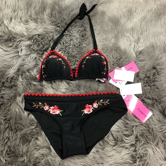 Betsey Johnson | Women's hipster Bikini Set | | Rose | Black | Size Small - Picture 1 of 4